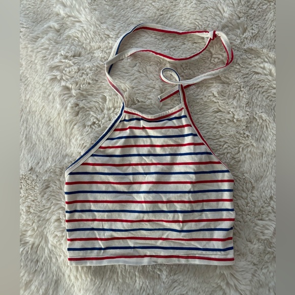 SHEIN - Red White and Blue Striped Halter Crop Top - Picture 1 of 4